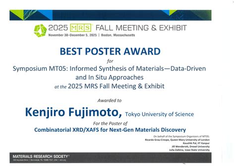 藤本研究室教員が2025 MRS Fall Meeting & ExhibitのSymposium MT05-Informed Synthesis of Materials-Data ...