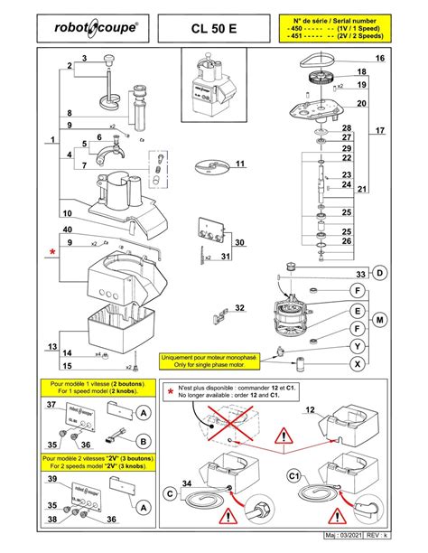 Pièces détachées pour Robot-Coupe CL 50 E référence 24446 (380V/50Hz)