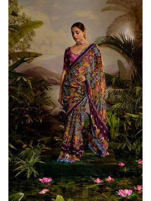 Buy Baise Gaba Samandar Printed Saree with Unstitched Blouse Online