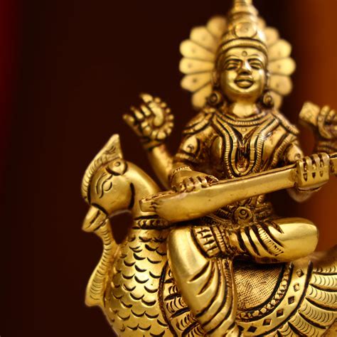 Buy Brass Saraswati Idol – Handcrafted for Pooja & Decor – Ethnic India ...