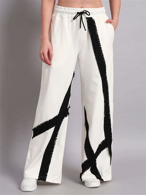 WOMENS FRAYED TEXTURED STRIPES JOGGER OFF WHITE | Buy Online at ...