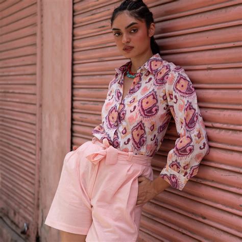 Ruhani Pink Ikat Print Cotton Co-ord Set With Shorts For Women – House ...