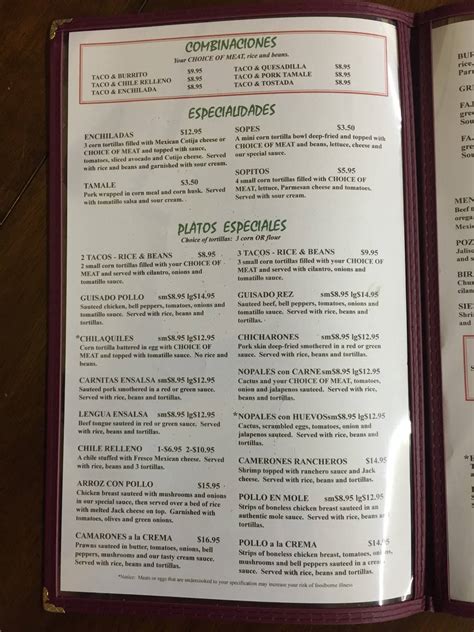 Menu at La Michoacana Mexican Restaurant, Spokane Valley, E Sprague Ave