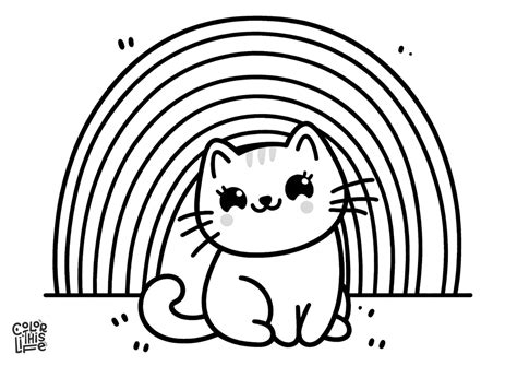 Cat On Rainbow Coloring Page