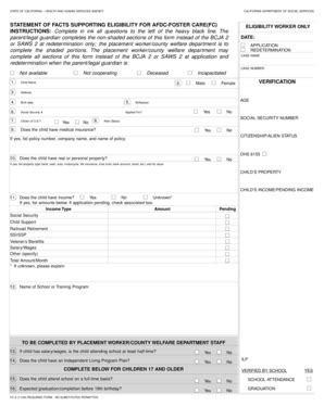 California AFDC-Foster Care Eligibility Form - Blank Fillable Template ...