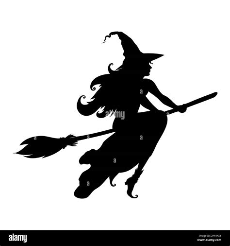 Silhouette of beautiful witch flies on broomstick Stock Vector Image ...