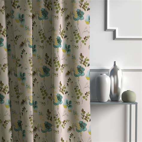 Buy D'DECOR Teal Foliage Semi-Blackout Window Curtain Pair - 1.35 x 1. ...