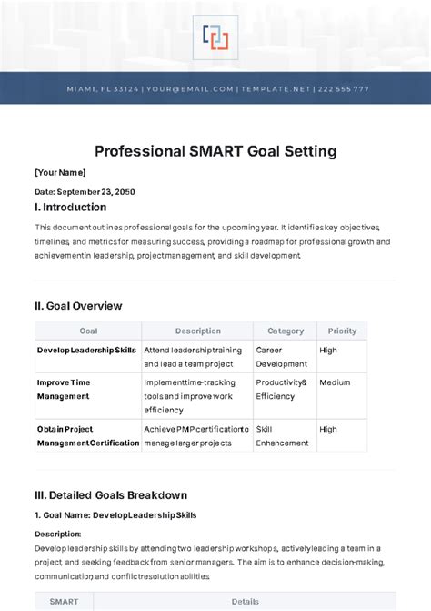 Free Professional Goal Setting Template to Edit Online