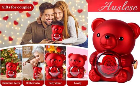 Auslese Robotics Teddy Bear Ring Box with Preserved Rose Hidden ...