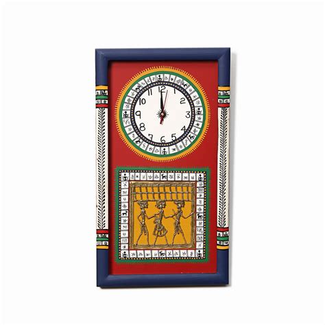 Buy Wall Clock Handcrafted Warli/Dhokra Art Red Dial with Glass Frame ...