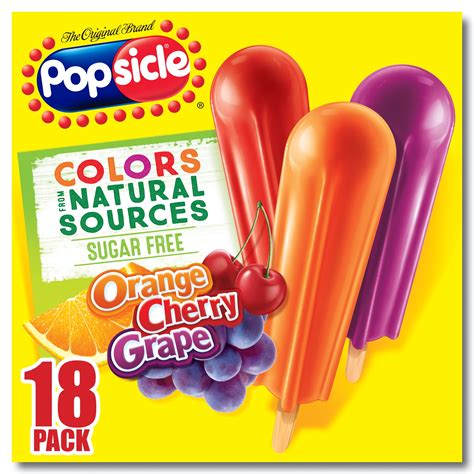Popsicle Sugar Free Ice Pops Orange Cherry Grape 29.7 oz, 18 Count ...