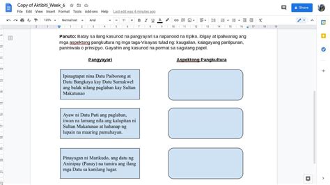 Panuto: Batay sa ilang kasunod na pangyayari sa napanood na Epiko ...
