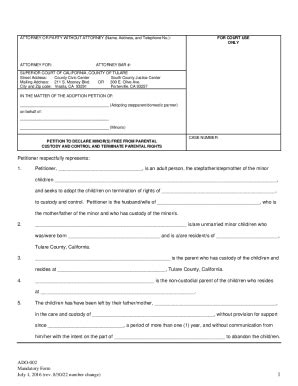 Fillable Online Fillable FL/E-CT-033 For Court Use Only ATTORNEY FOR ...