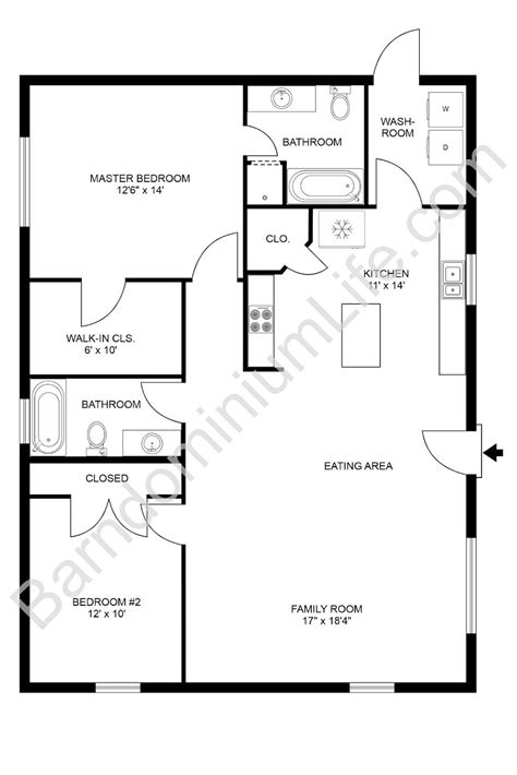 2 Bedroom Barndominium Floor Plans