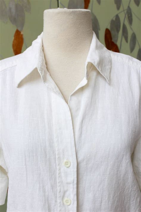 Vintage 1980s White Linen Button Up Collared Blouse, Medium – Ian ...