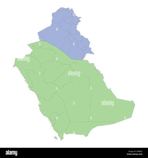 High quality political map of Saudi Arabia and Iraq with borders of the regions or provinces ...