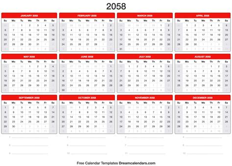 2058 Calendar