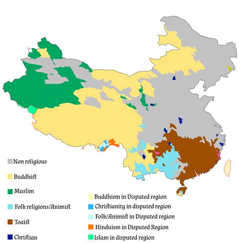 Religious map of The people's Republic of China (and disputed areas) : r/MapPorn