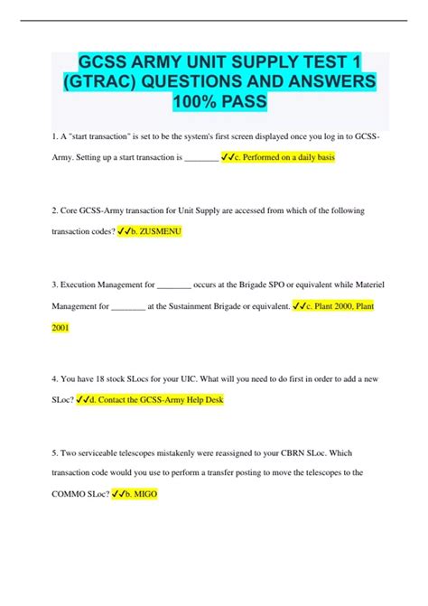 GCSS ARMY UNIT SUPPLY TEST 1 (GTRAC) QUESTIONS AND ANSWERS 100% PASS ...