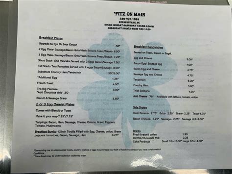 Online Menu of Fitz On Main Restaurant, Kernersville, North Carolina ...