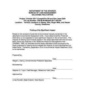 Fillable Online Finding of No Significant Impact for Oil and Gas Lease ...