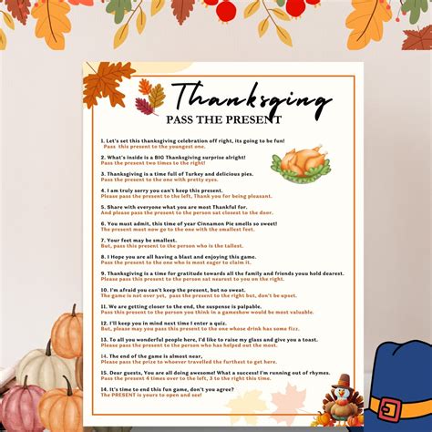 Thanksgiving Party Game, Thanksgiving Pass the Present Game ...