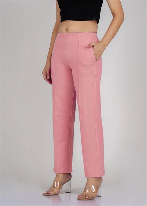 Flurr Women’s Pink Cotton Pintuck Trousers with Pockets | XS–8XL