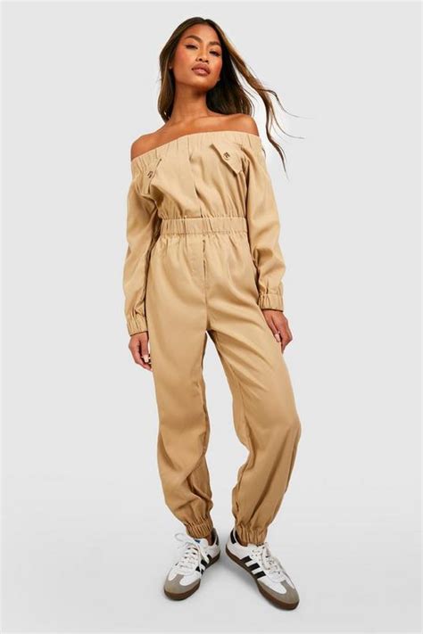 Off The Shoulder Utility Jumpsuit | boohoo UK