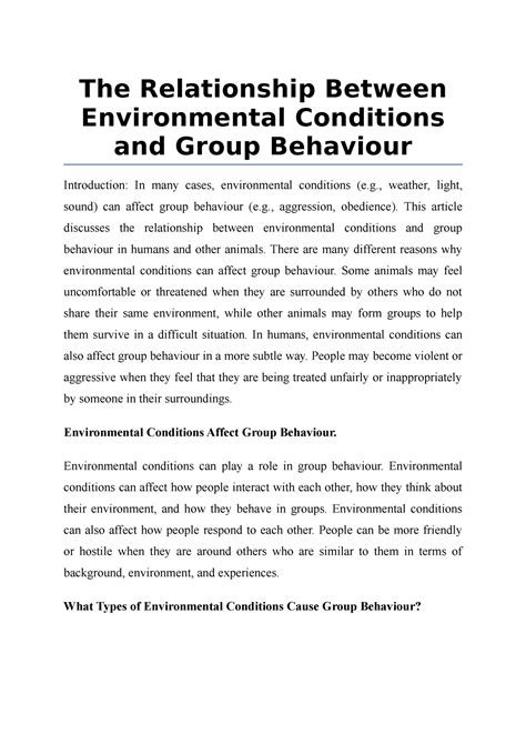 The Relationship Between Environmental Conditions and Group Behaviour ...
