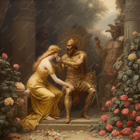 Premium AI Image | King Midas touching her daughter and turns to a ...