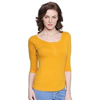 Buy THE DRY STATE Women's Cotton Mustard Yellow Colour Henley 3/4 ...