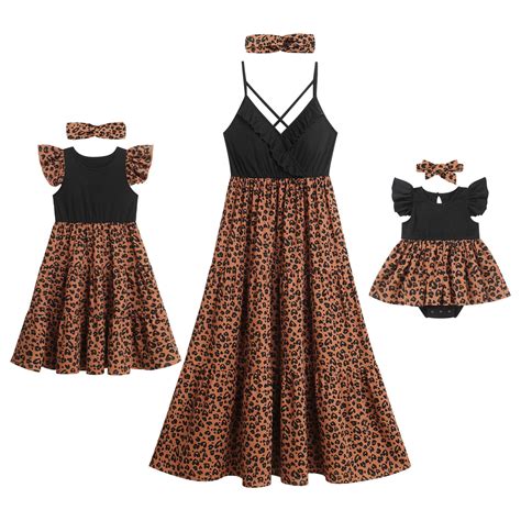 FYMNSI Mommy and Me Dresses with Headband Leopard Print Ruffle ...