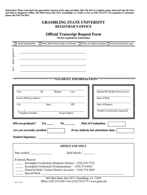 2014-2025 Grambling Official Transcript Request Form Fill Online ...