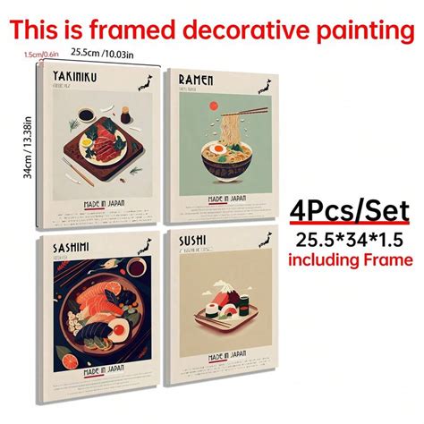 Set Of 4 Japanese Food Poster, Kitchen Wall Set, Sushi Print, Ramen ...