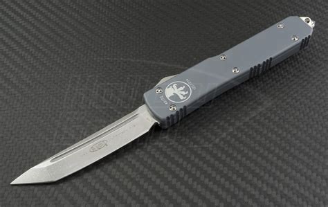 Microtech Knives Gray Ultratech T/E Automatic OTF D/A Knife (3.44in Stonewashed Plain ELMAX) 123 ...