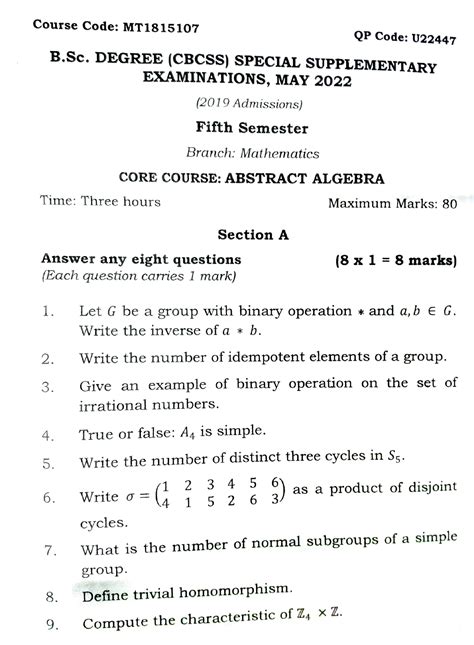 Abstract question paper - Course Code: MT QP Code: U B. DEGREE (CBCSS ...