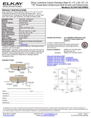Fillable Online Elkay Lustertone Classic Stainless Steel 31-1/4" x 20-1 ...