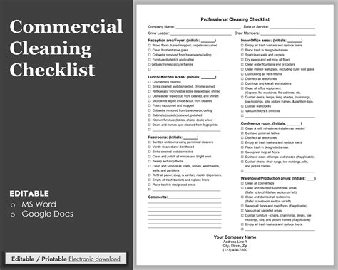 Commercial Office Cleaning Checklist Office Cleaning Business Forms
