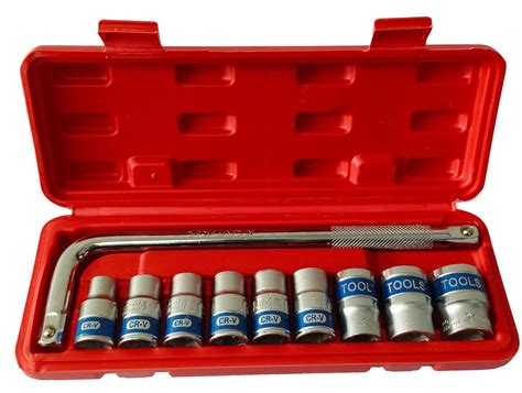 Inditrust 10 Pcs 1/2 inch Chrome Vanadium Socket Handle Set/Tool Box ...