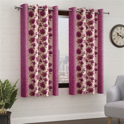 2 Pcs Pink Nature Floral Print Polyester Window and Door Curtains ...