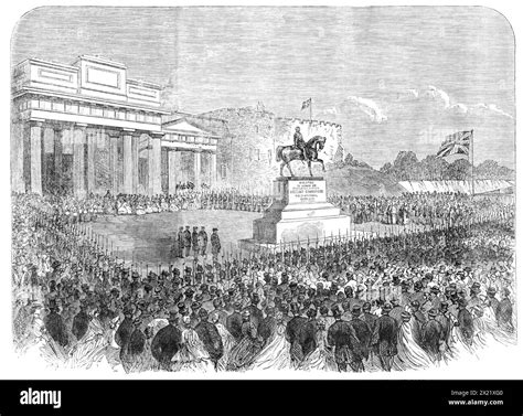 Uncovering the equestrian statue of the late Field Marshal Lord Combermere at Chester, 1865 ...