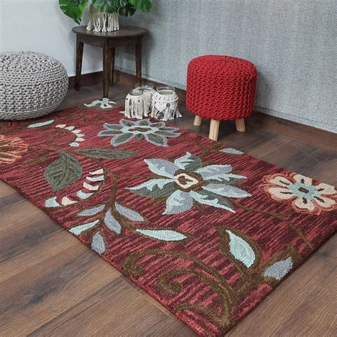Wool Hand Tufted Beautiful Floral Carpet | Loop Pile | Avioni -90cm x ...