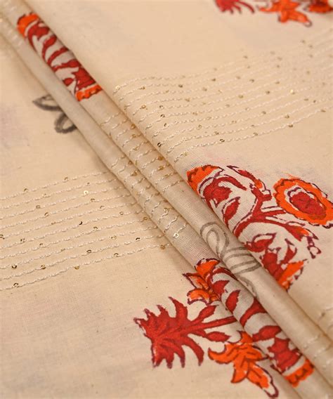 Buy Embroidered Red batik Handblock printed Mal Cotton fabric with ...