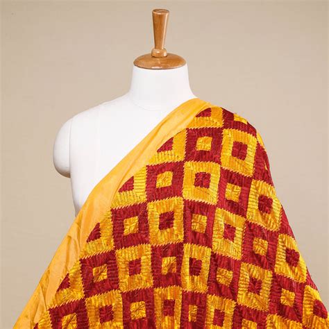 Yellow Traditional Phulkari Embroidered Chinnon Fabric – iTokri आई.टोकरी
