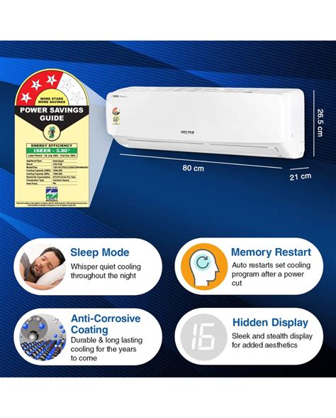 Voltas 1 Ton 3 Star, Inverter Split AC(Copper, 4-in-1 Adjustable Mode ...