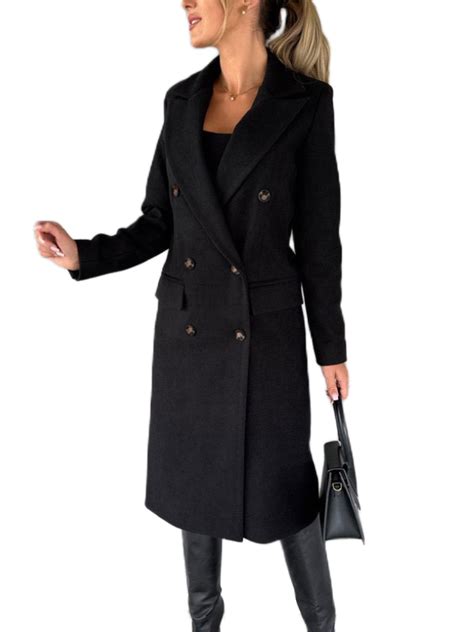 Capreze Double Breasted Jacket Wool Blend Pea Coats for Women Loose ...