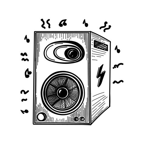 An acoustic speaker, a hand-drawn sketch-style doodle. Music speaker ...
