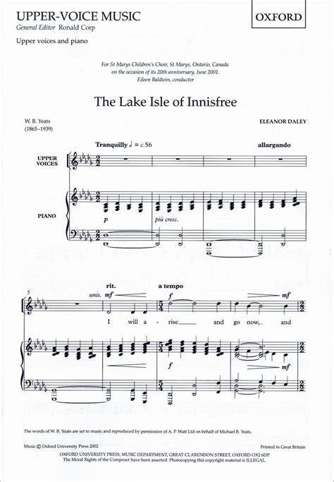 The Lake Isle Of Innisfree von Eleanor Daley (Download) » Frauenchor Noten