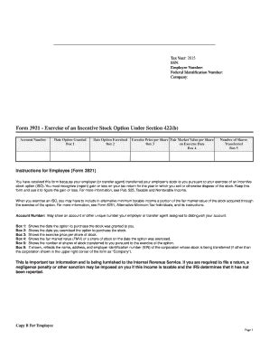 Fillable Online Form 3921 - Exercise of an Incentive Stock Option Under ...