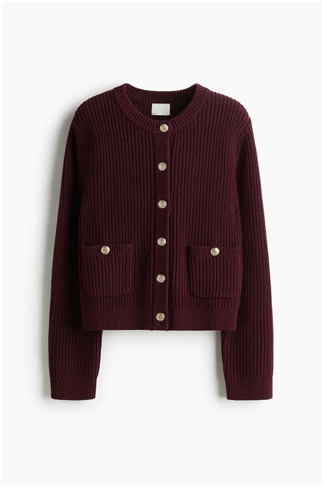 Rib-Knit Cardigan - Burgundy - Ladies | H&M US